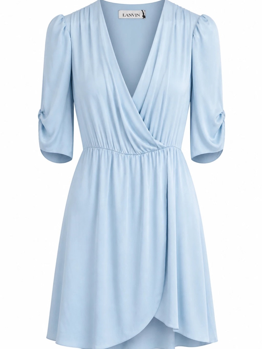 LANVIN Silk Draped Mini Dress in Pale Blue Size FR38/US6 NWT